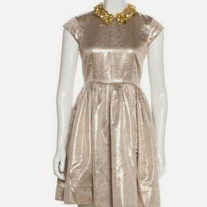 Kate Spade Cally Kimberly Jewel Collar Gold Metallic Dress